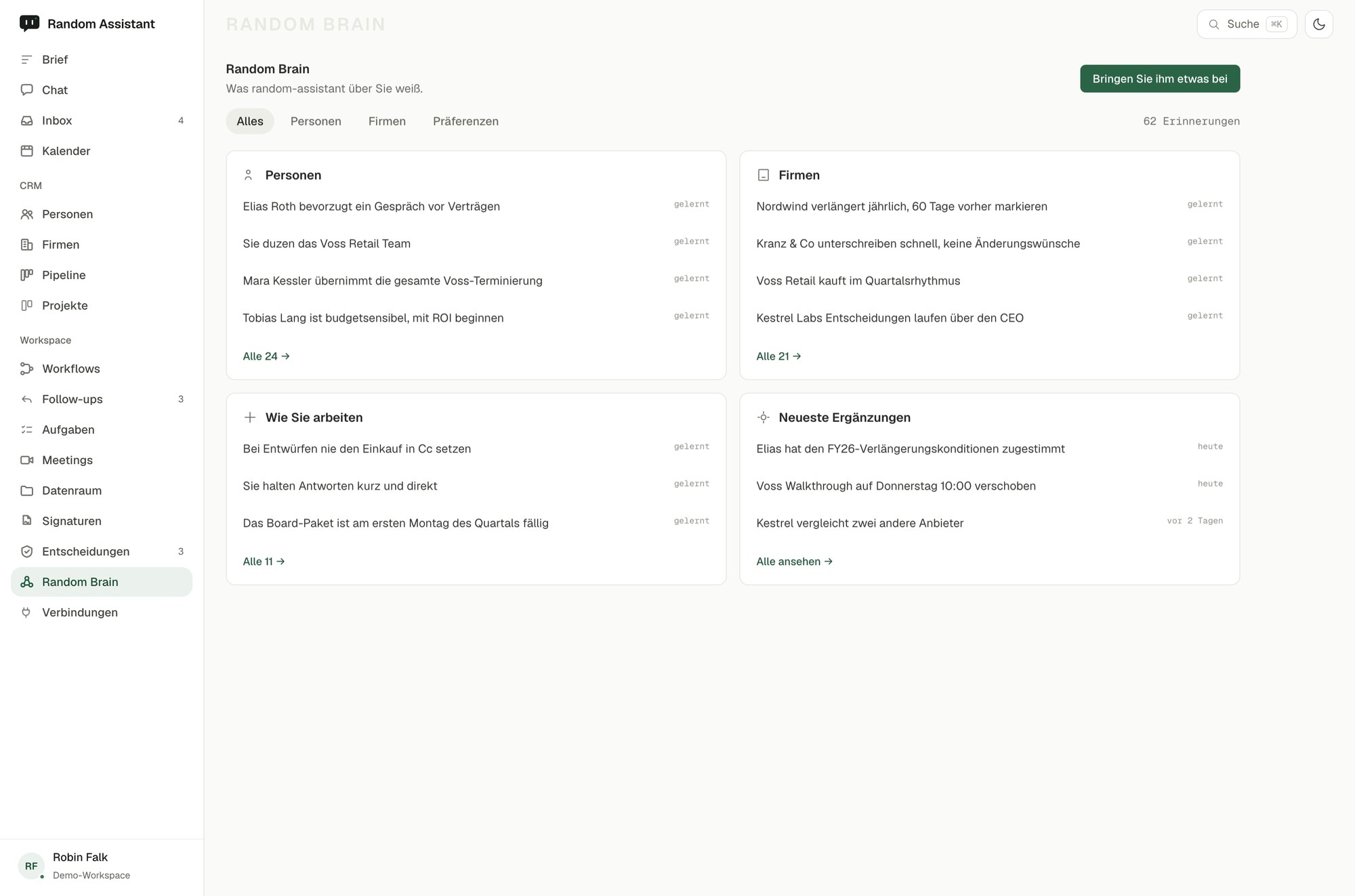 Die Random-Assistant-Oberfläche Random Brain.