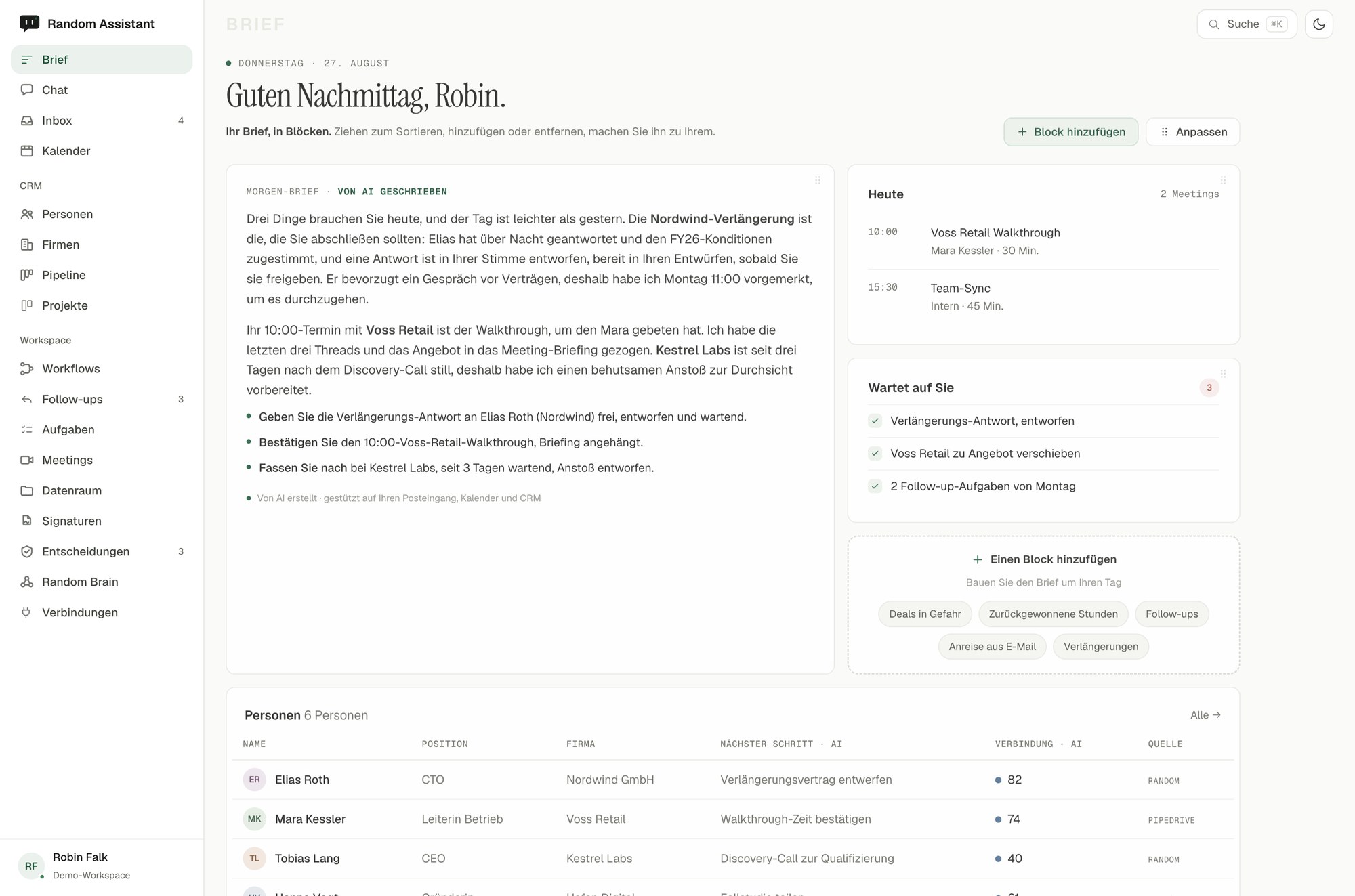 Die Random-Assistant-Oberfläche Brief.