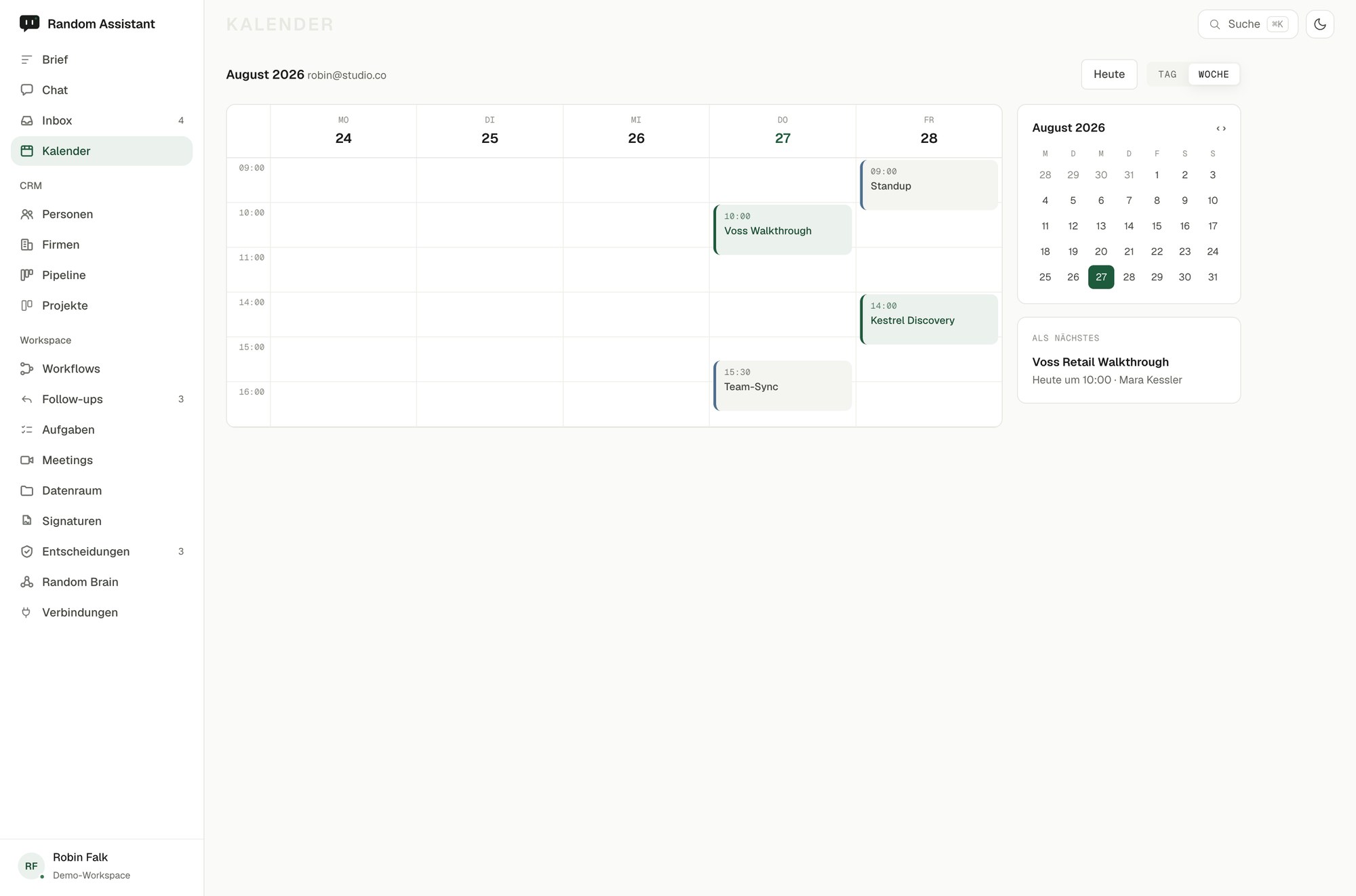 Die Random-Assistant-Oberfläche Kalender.