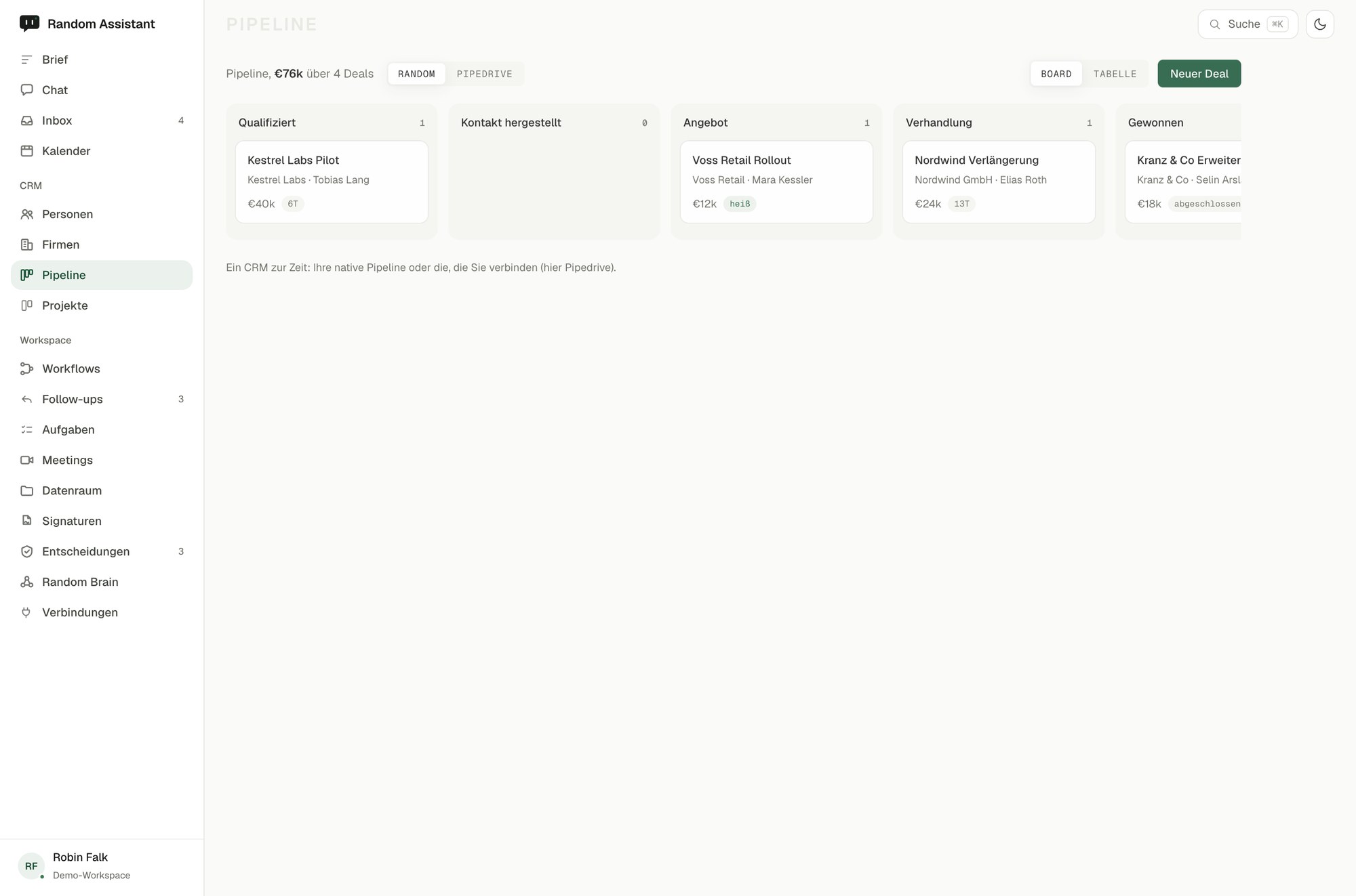 Die Random-Assistant-Oberfläche Pipeline.