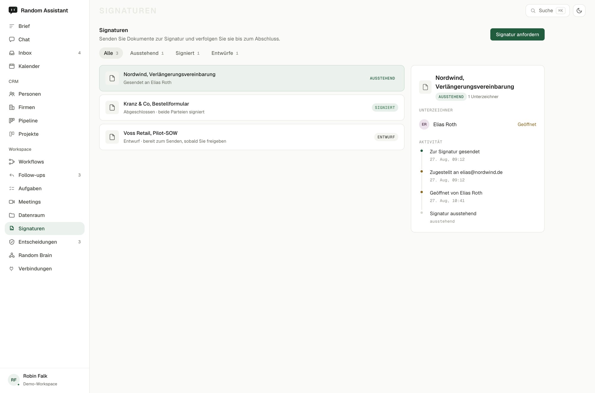 Die Random-Assistant-Oberfläche Signaturen.