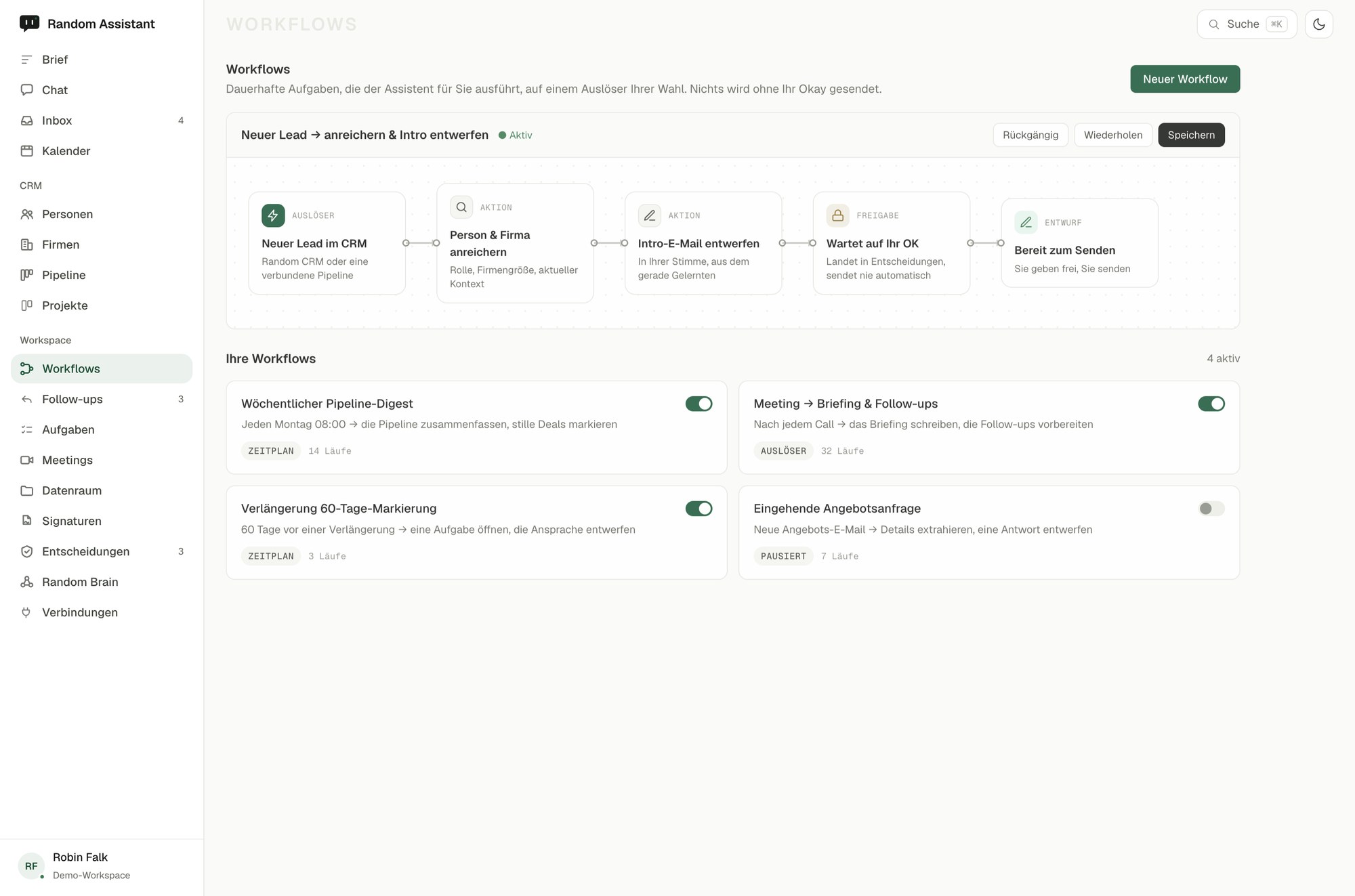 Ein Entwurf-Workflow im Flow-Builder.
